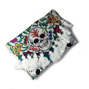 Mexican multicolor embroidered cotton clutch